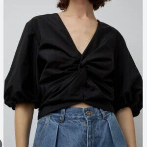 No.6 Gigi top, twist front, balloon sleeve, black, rayon, M (MR $275)